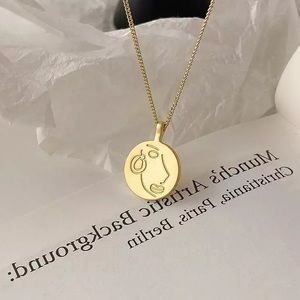 New 18K Gold Vermeil Sterling Silver Face Silhouette adjustable Necklace